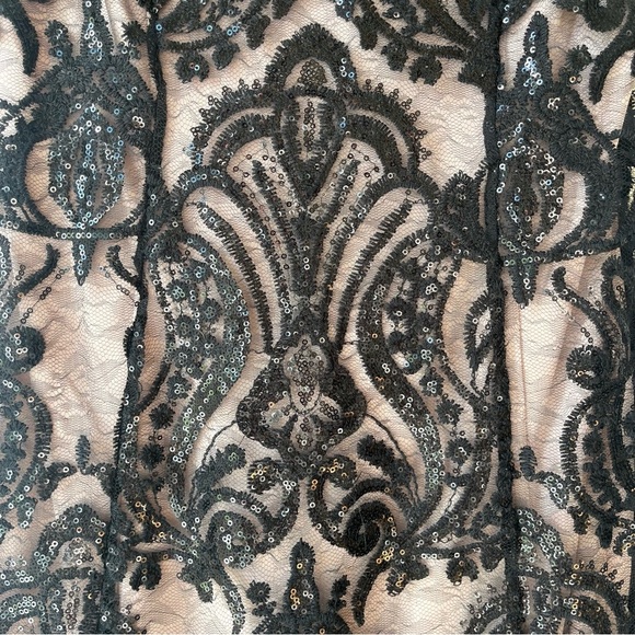 Mystic Los Angeles Nude Lined Black Sequin Lace Sheath Dress Size L - Picture 3 of 11